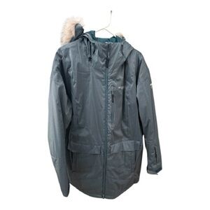 Columbia Women's Teal Hooded Winter Coat with Faux Fur Trim